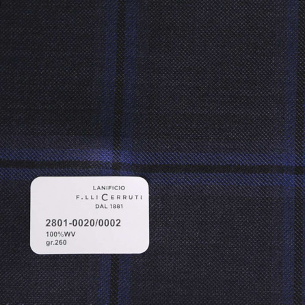 2801-0020/0002 Cerruti Lanificio - Vải Suit 100% Wool - Xanh Dương Caro